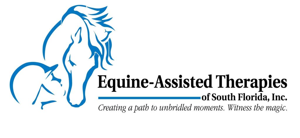 Equine-Assisted Therapies of South Florida, Inc. — a line drawing of a horse and a child, with the words ‘Creating a path to unbridled moments. Witness the magic.’